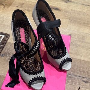 Chic Black and Cream Peep-Toe Heels